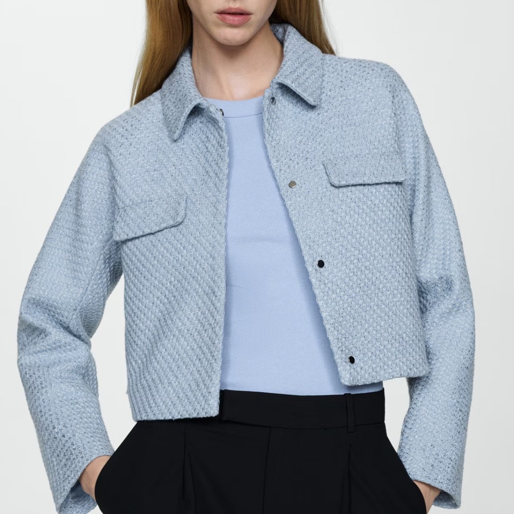MANGO CROPPED TWEED JACKET WITH POCKETS XS NWT